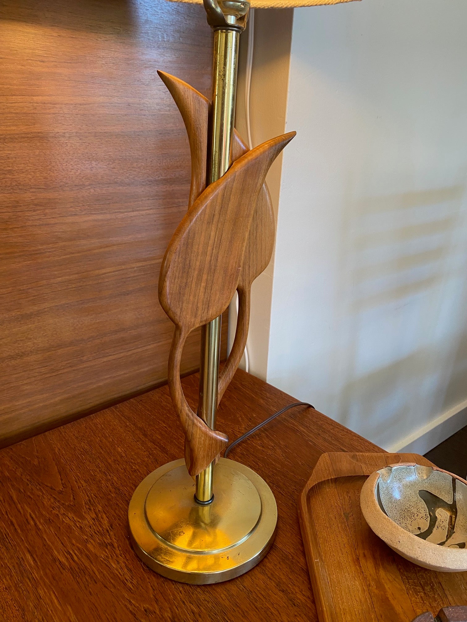 Vintage Teak and Brass Lamp