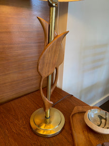 Vintage Teak and Brass Lamp