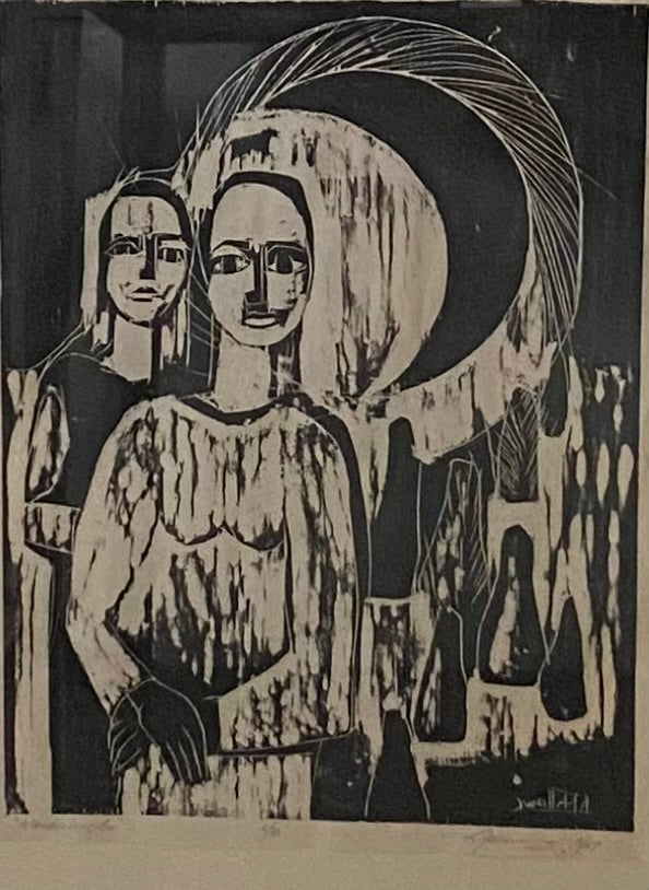 detail of "Wanderlings" Woodcut by Kay Fallows Hargreaves