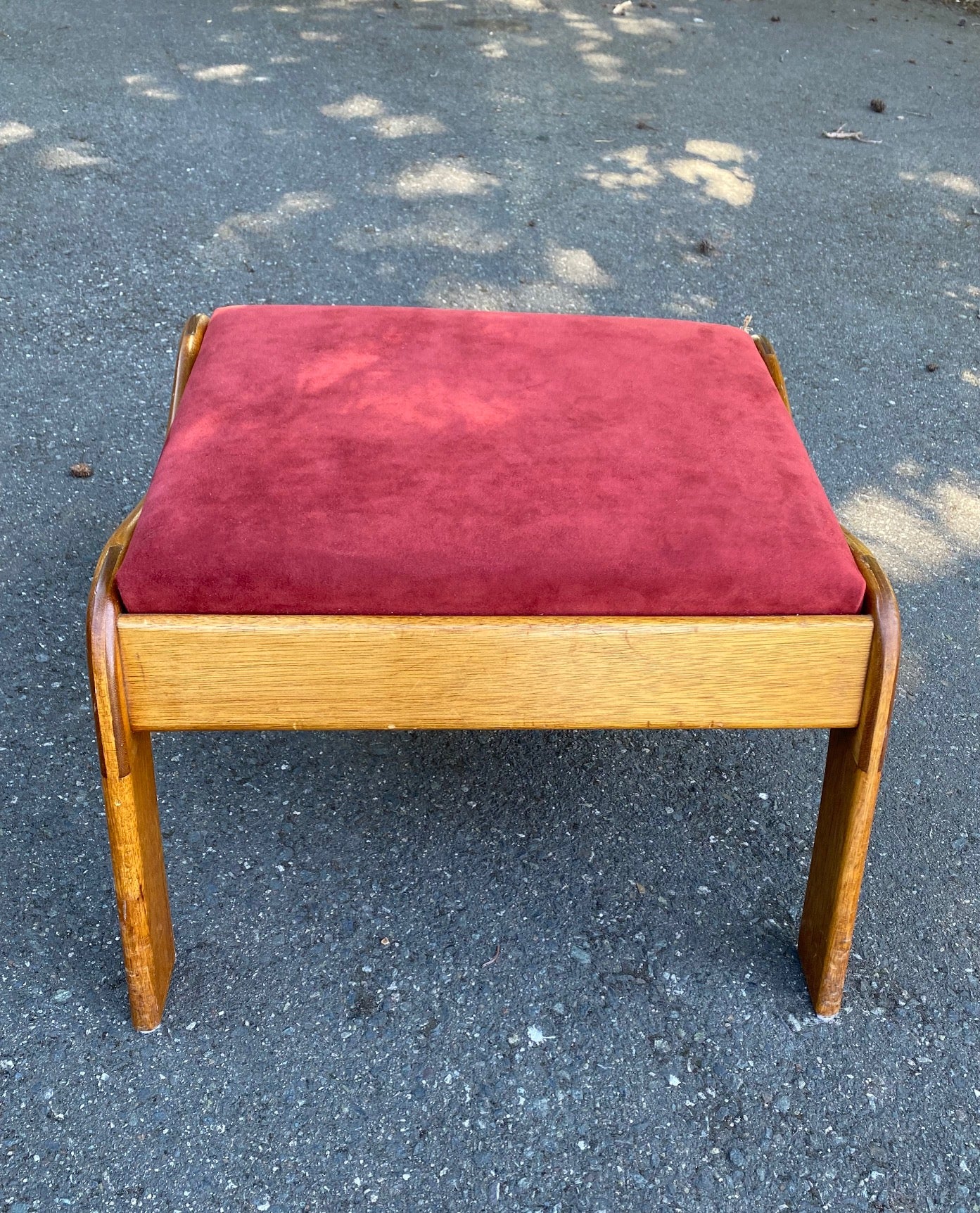 Vintage Footstool with Red Upholstery