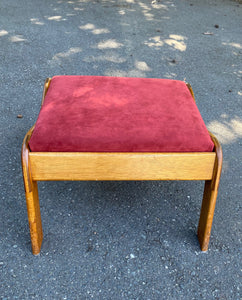 Vintage Footstool with Red Upholstery