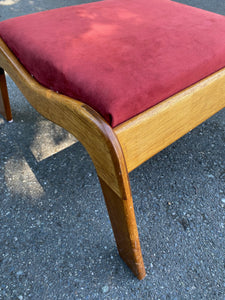 Vintage Footstool with Red Upholstery