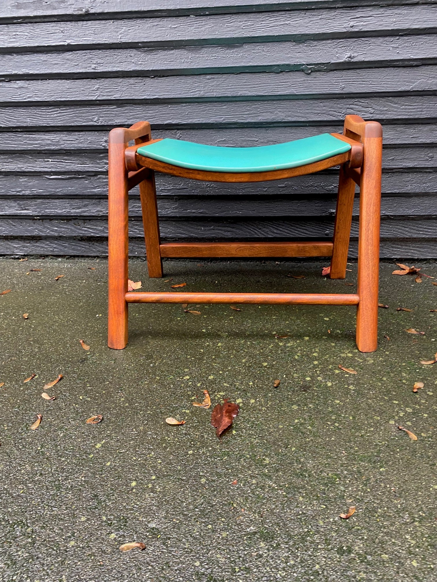 Vintage Footstool With Vinyl Seat