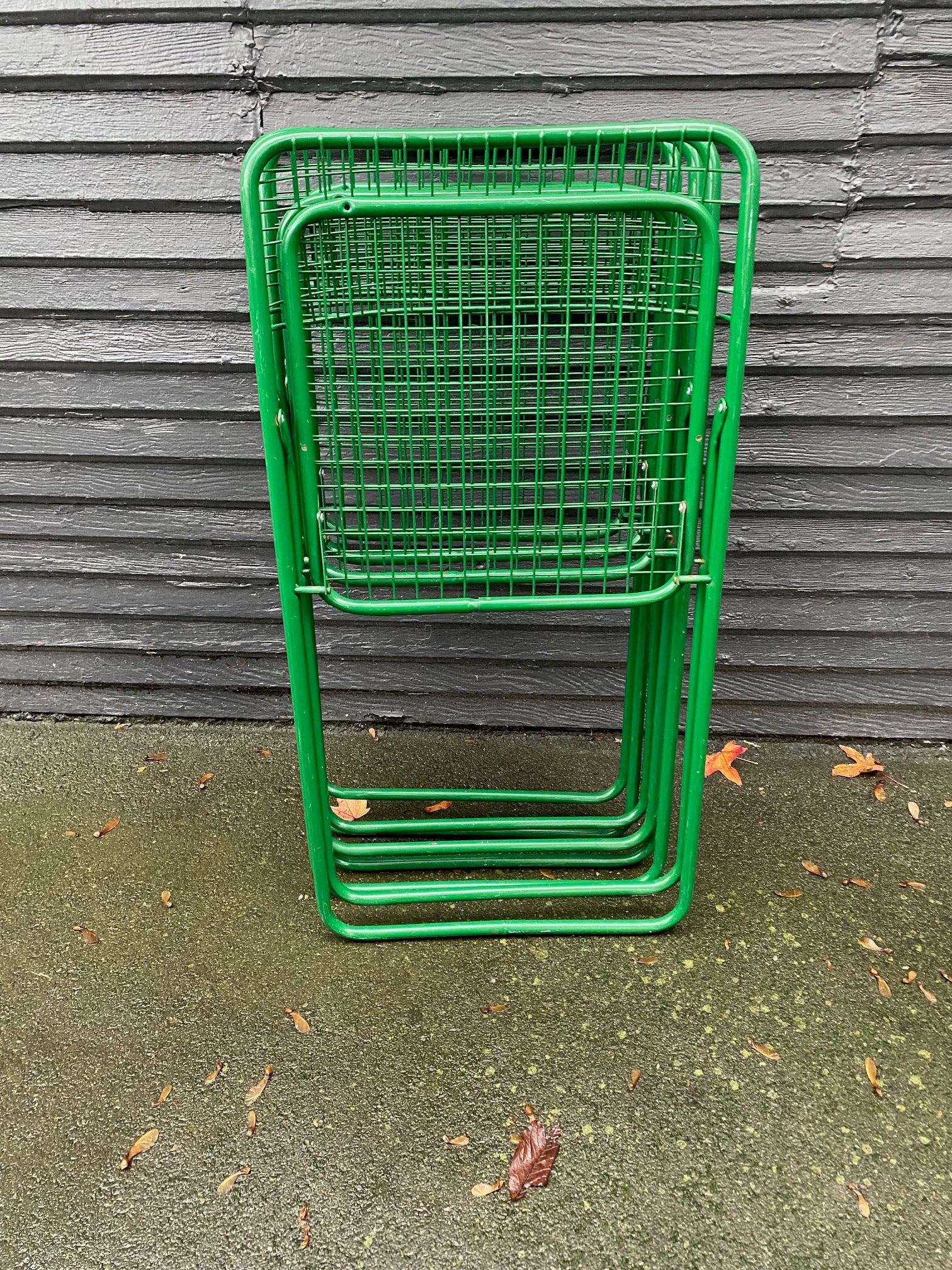 Stacked Set of 4 1970s Ted Net Chairs in green. Designed by Niels Gammelgaard for IKEA-Cook Street Vintage