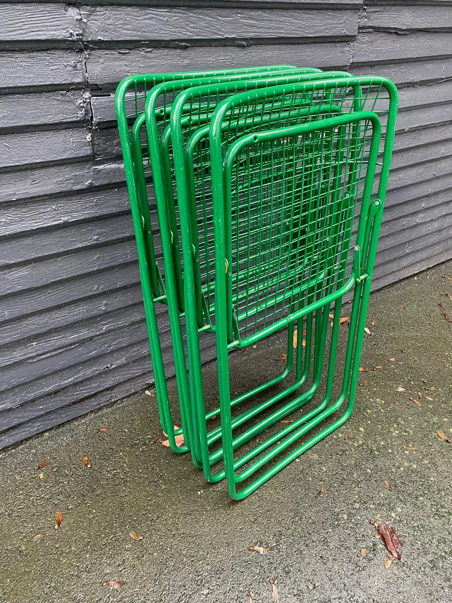 Stacked Set of 4 1970s Ted Net Chairs in green. Designed by Niels Gammelgaard for IKEA-Cook Street Vintage