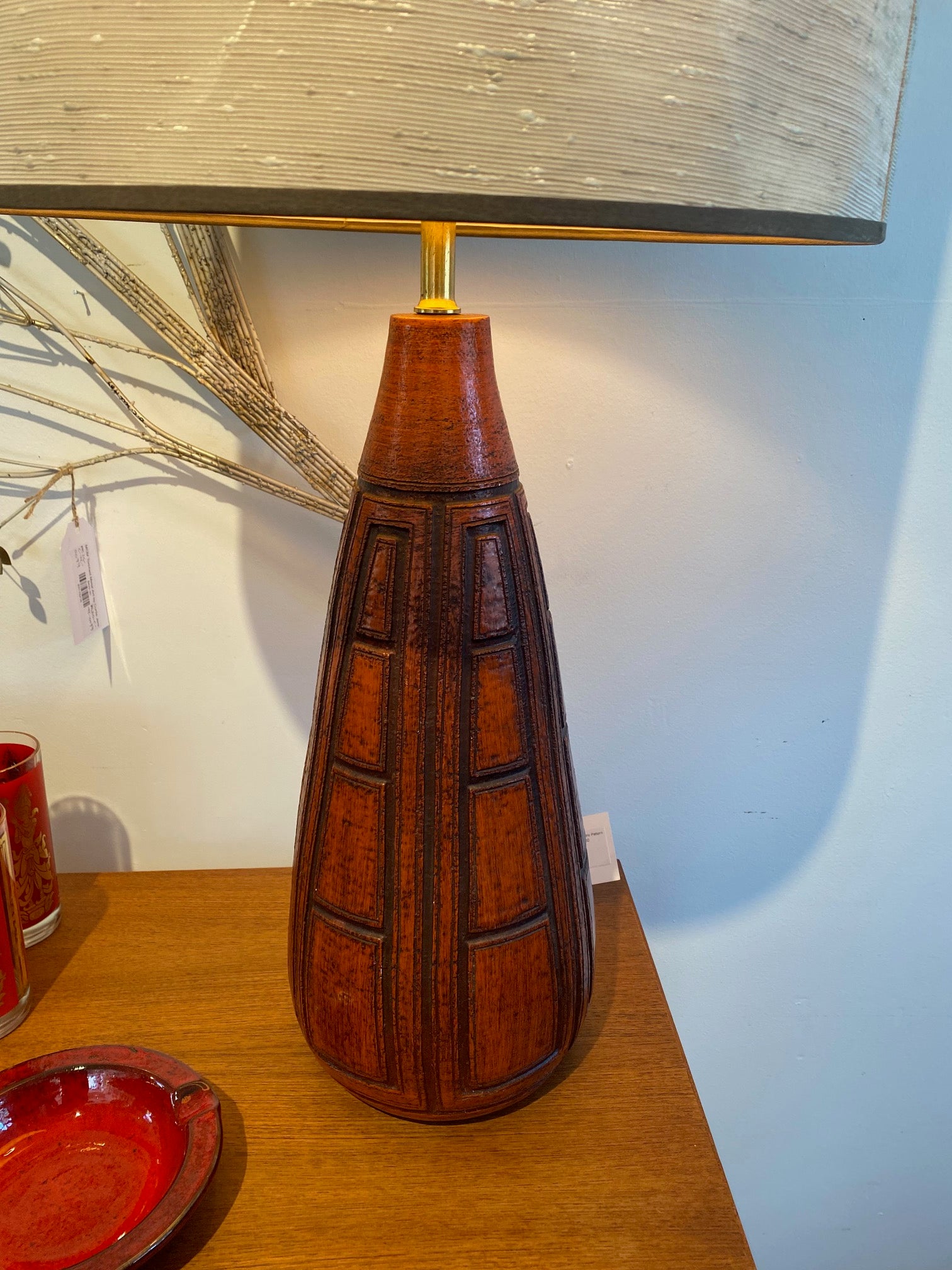 MCM Lamp inBurnt Orange and Geometric Pattern