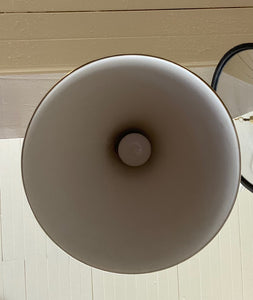 interior of Silhuet pendant designed by Jo Hammerbord. Brass swag with white painted interior and chain covered cord. Made in Denmark by Fog &amp; Morup- Cook Street Vintage