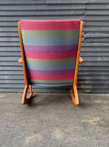 Model 97 Søren Georg Jensen (1917-1982) rocking chair with original upholstery. and boomerang legs Oringially designed&nbsp; for Kubus Møbler. Made in Denmark.- Cook Street Vintage