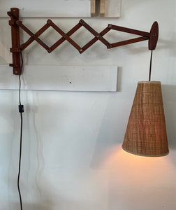Teak Wall Lamp with Accordion Arm
