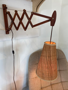 Teak Wall Lamp with Accordion Arm