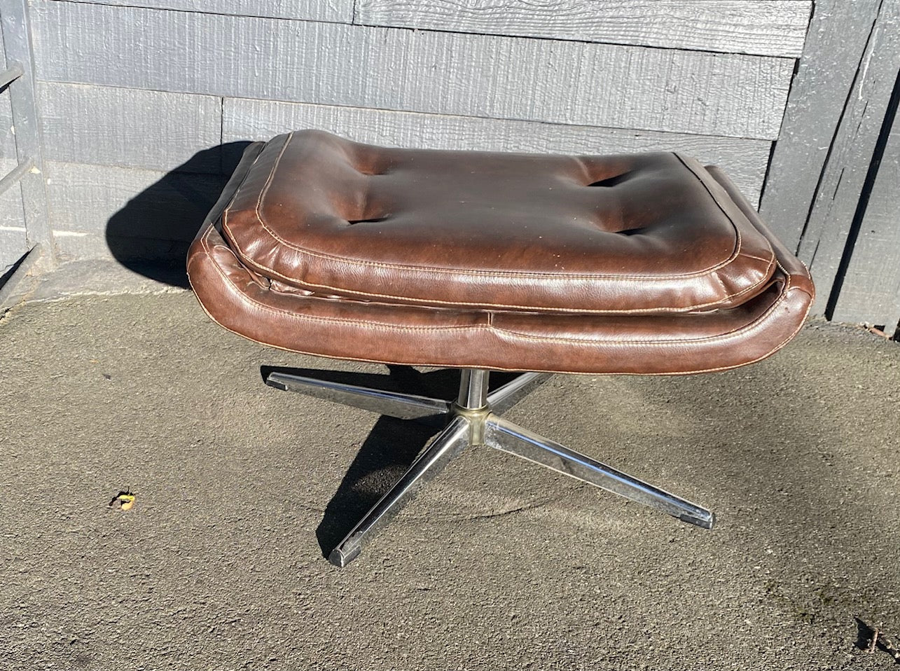 Vintage Brown Ottoman with Chrome Spoke Legs