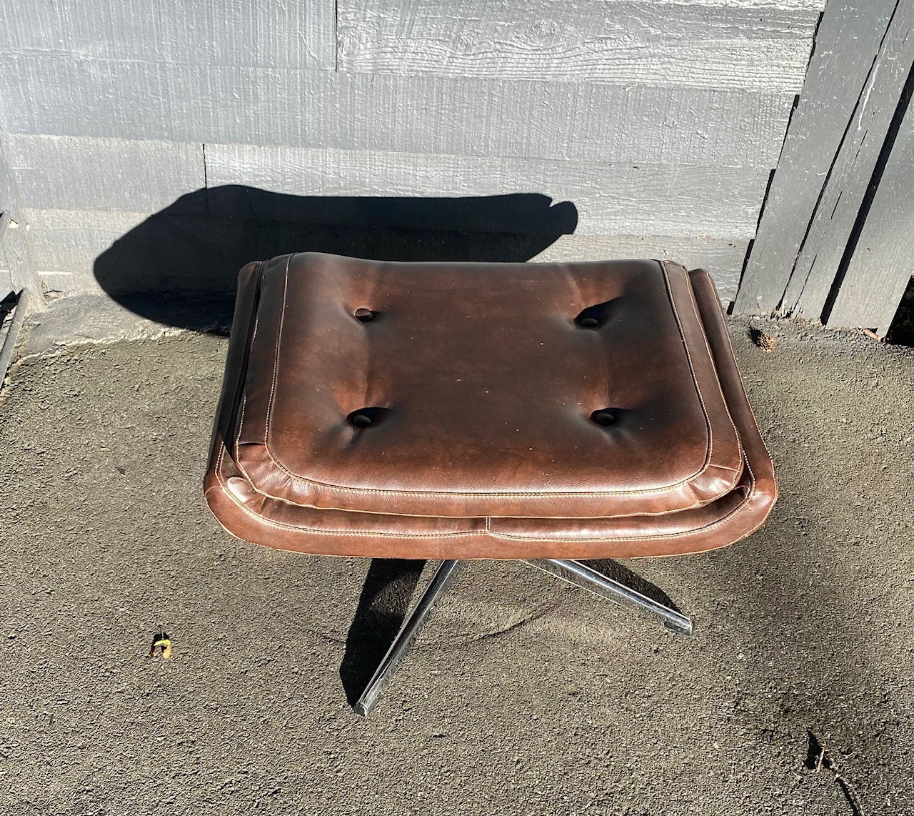 Vintage Brown Ottoman with Chrome Spoke Legs