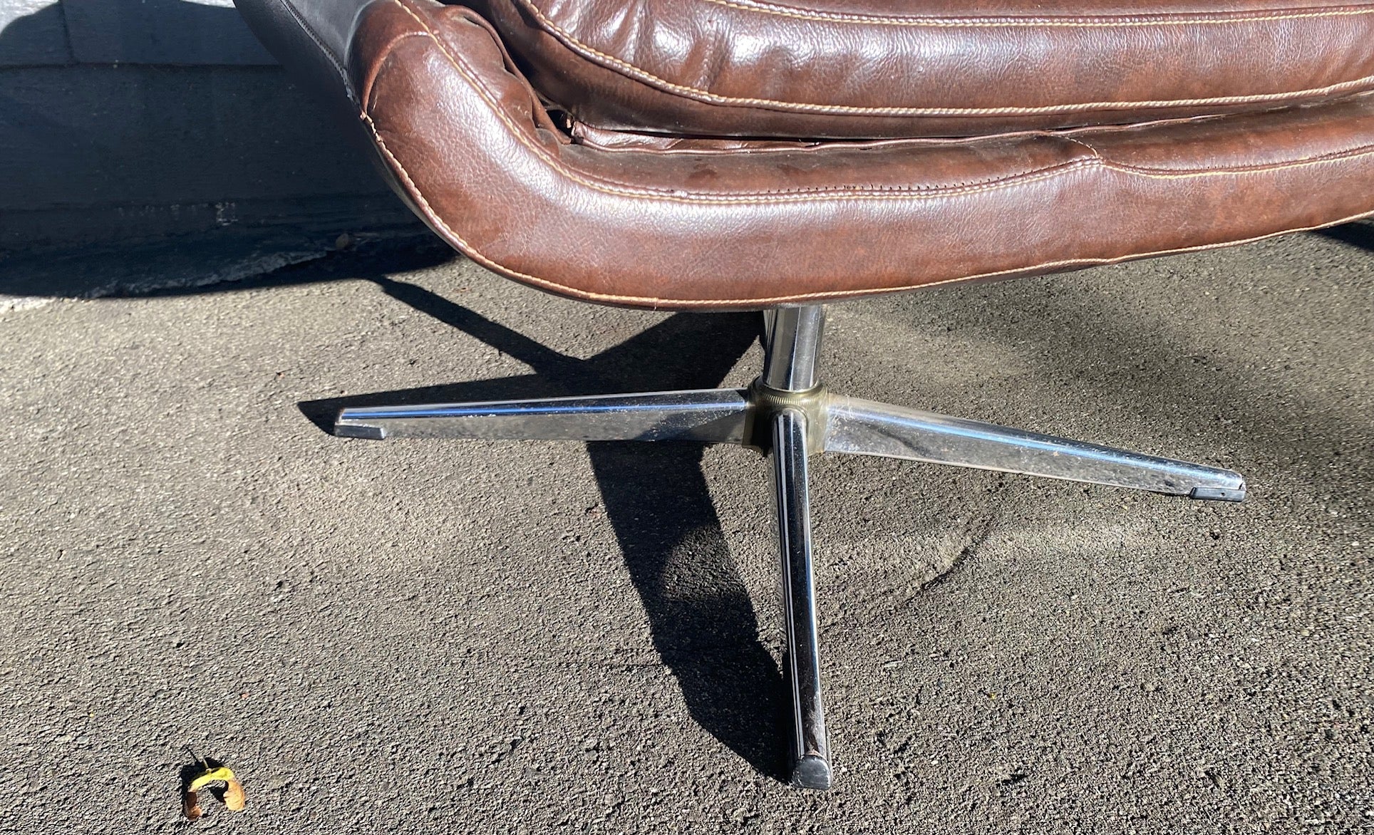 Vintage Brown Ottoman with Chrome Spoke Legs