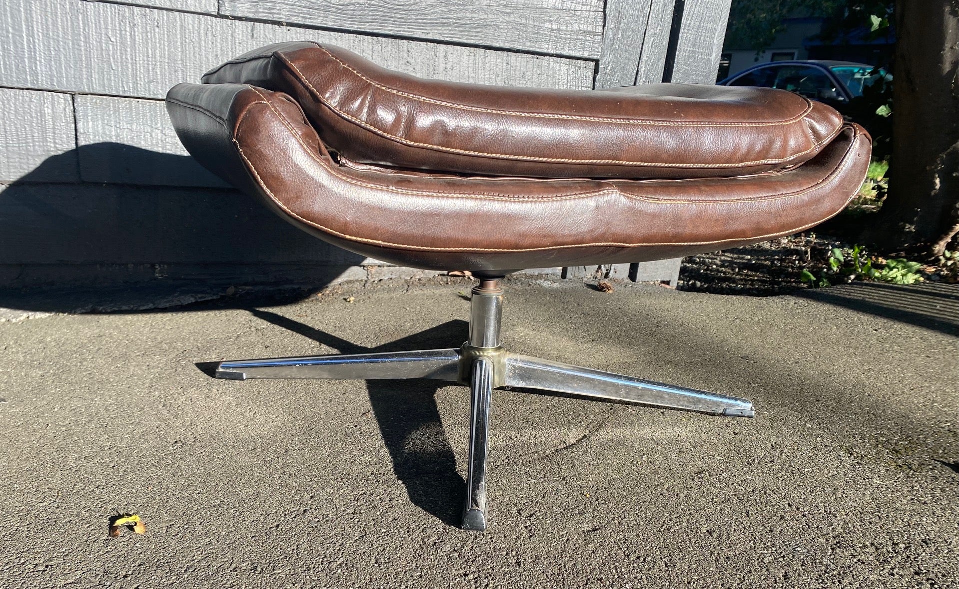 Vintage Brown Ottoman with Chrome Spoke Legs