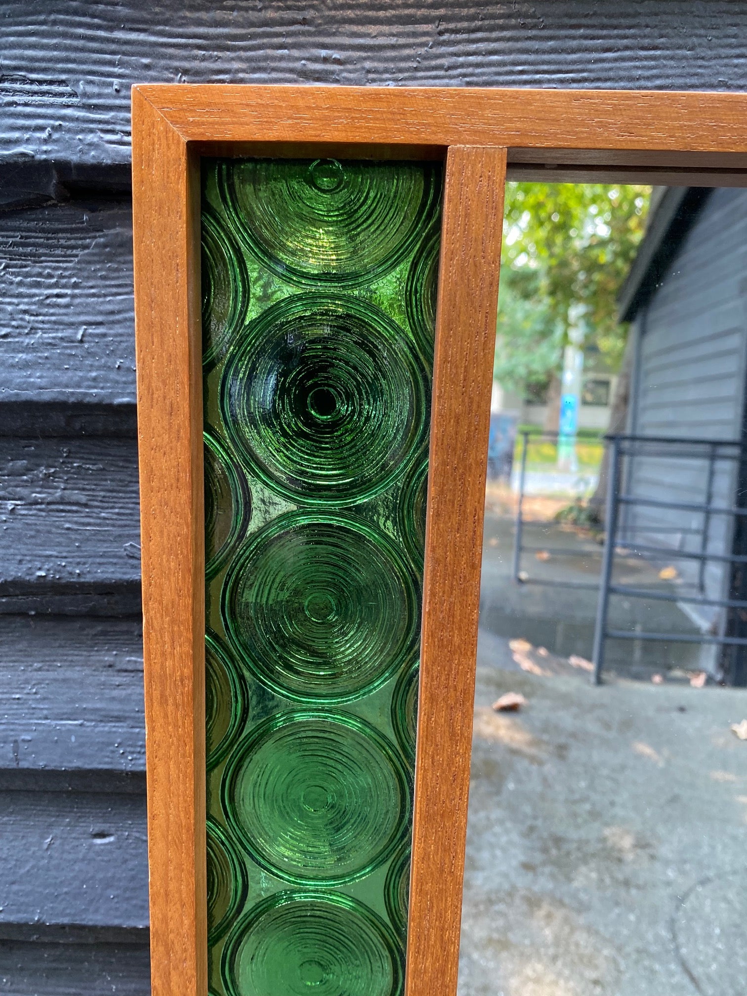 MCM Danish Mirror With Green Glass Edge