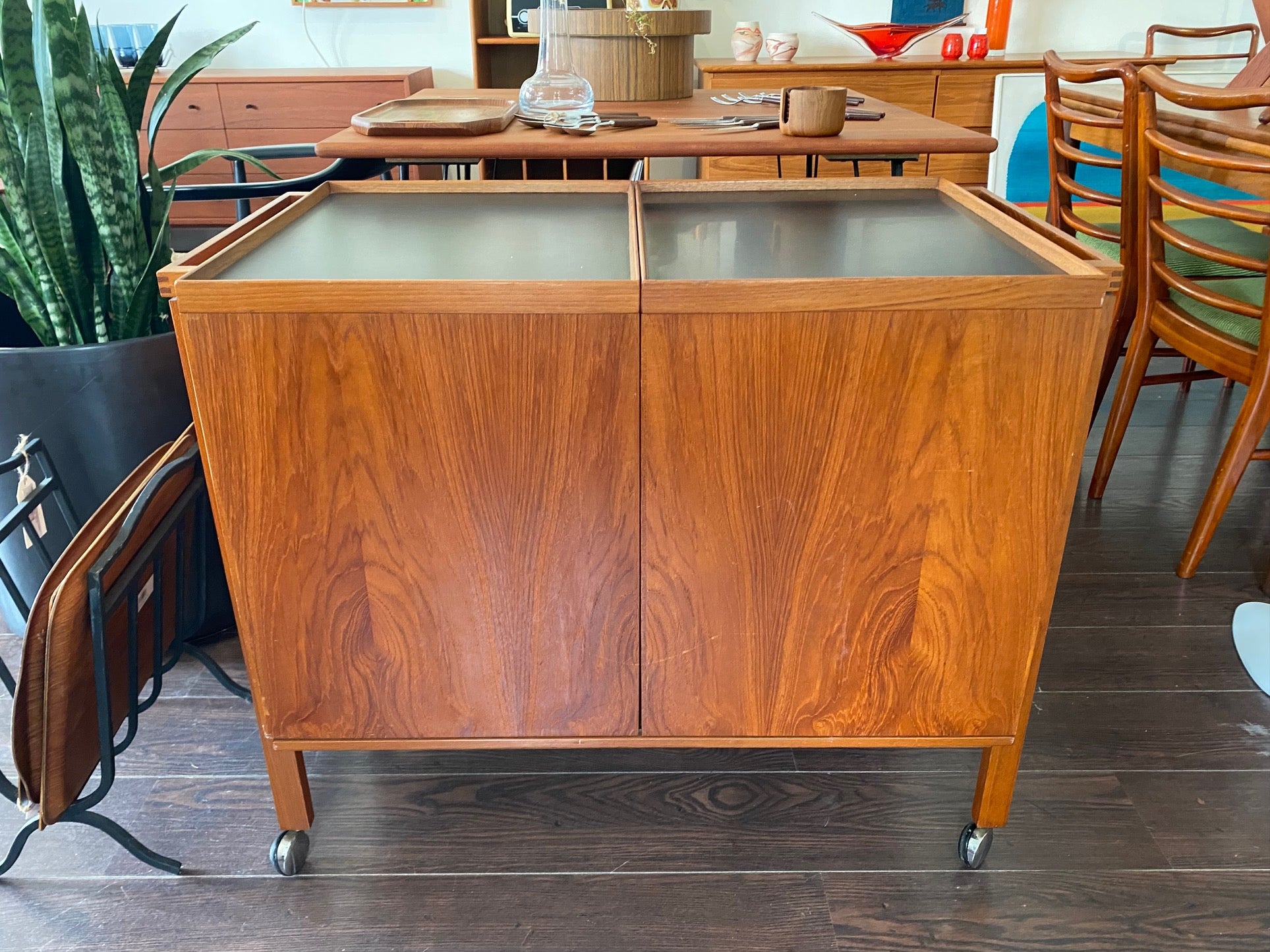 Niels Erik Glasdam Expandable Teak Bar Cart- Cook Street Vintage