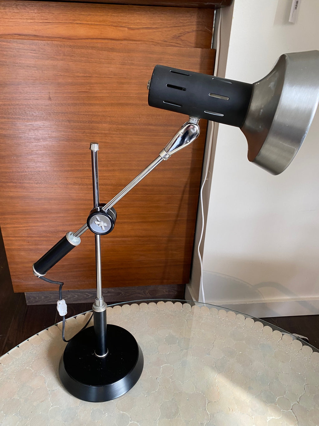 Vintage cantilevered desk lamp with adjustable height and angle shade. Made by Levitron- Cook Street Vintage
