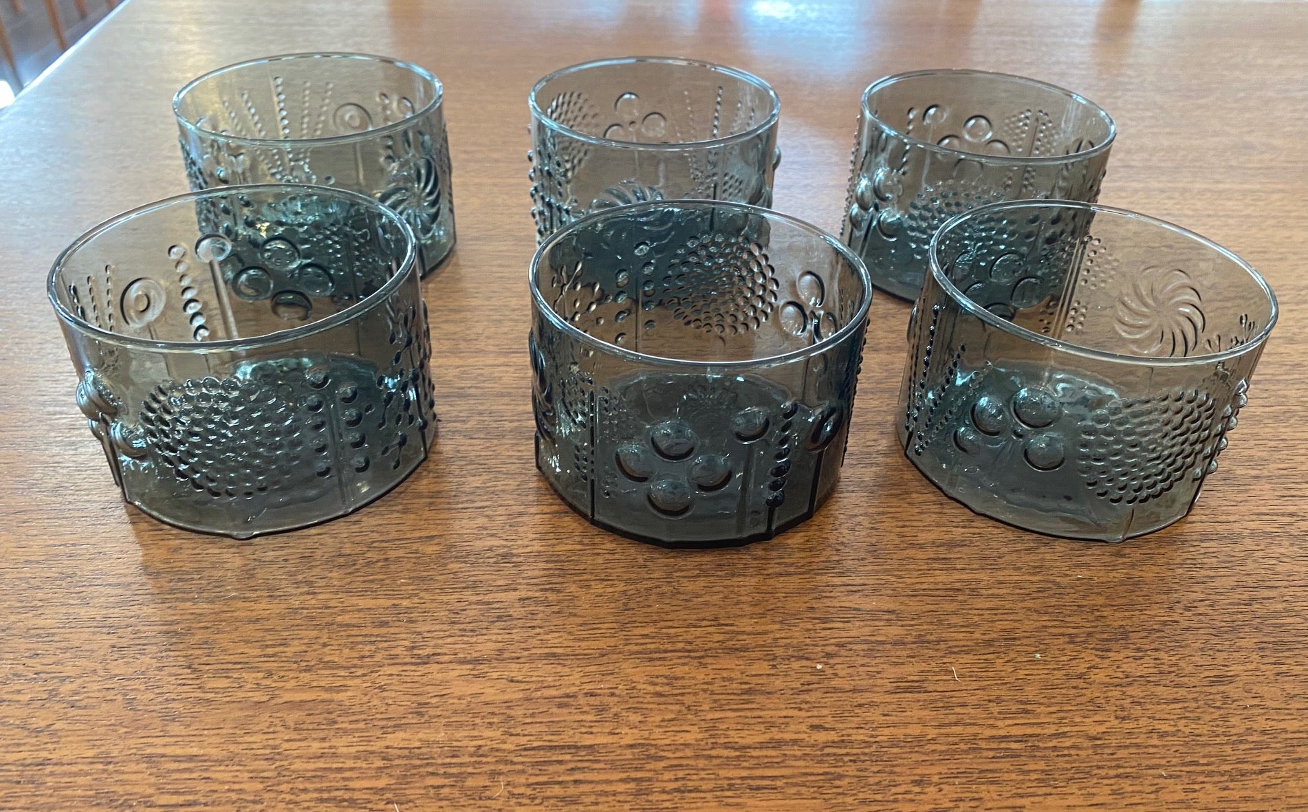 Set of 6 Oiva Toikka "Flora" Smoke Glass Bowls