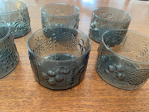 Set of 6 Oiva Toikka "Flora" Smoke Glass Bowls