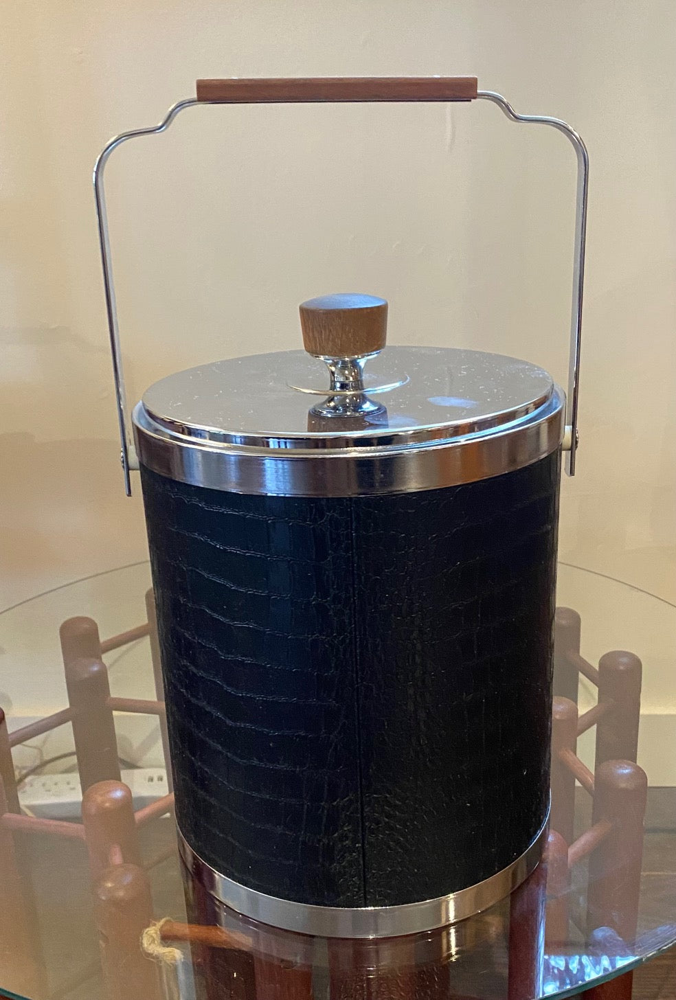 Large MCM Kromex Ice Bucket with Faux Alligator Skin