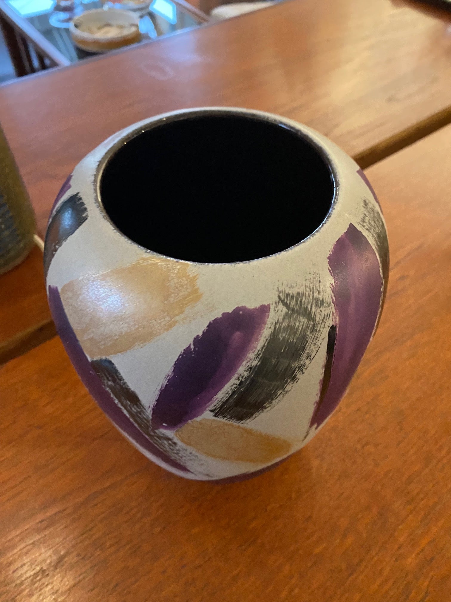 Midcentury Scheurich West German Keramik brushstroke vase in greys, eggplant and gold.- Cook Street Vintage
