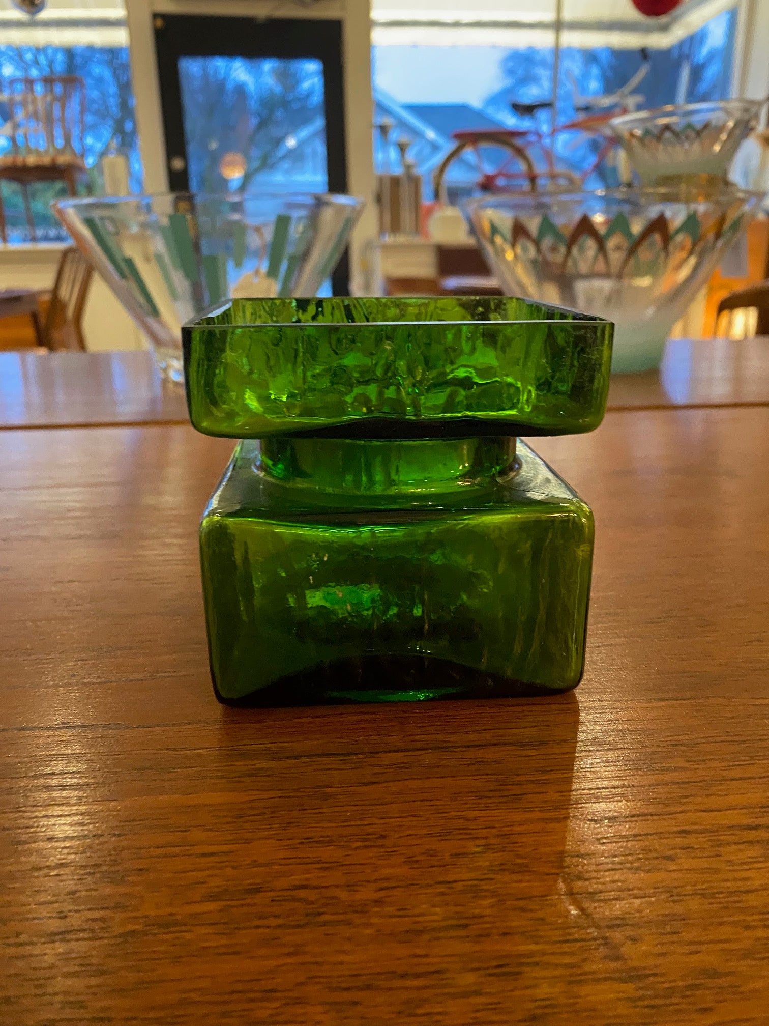 1970s Vintage Finnish Art Glass Green Pala Vase by Helena Tynell