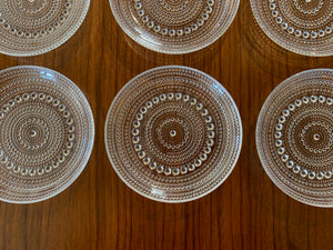 close up of iittala Kastehelmi side dishes in clear glass designed by Oiva Toikka. Made in Finland- Cook Street Vintage