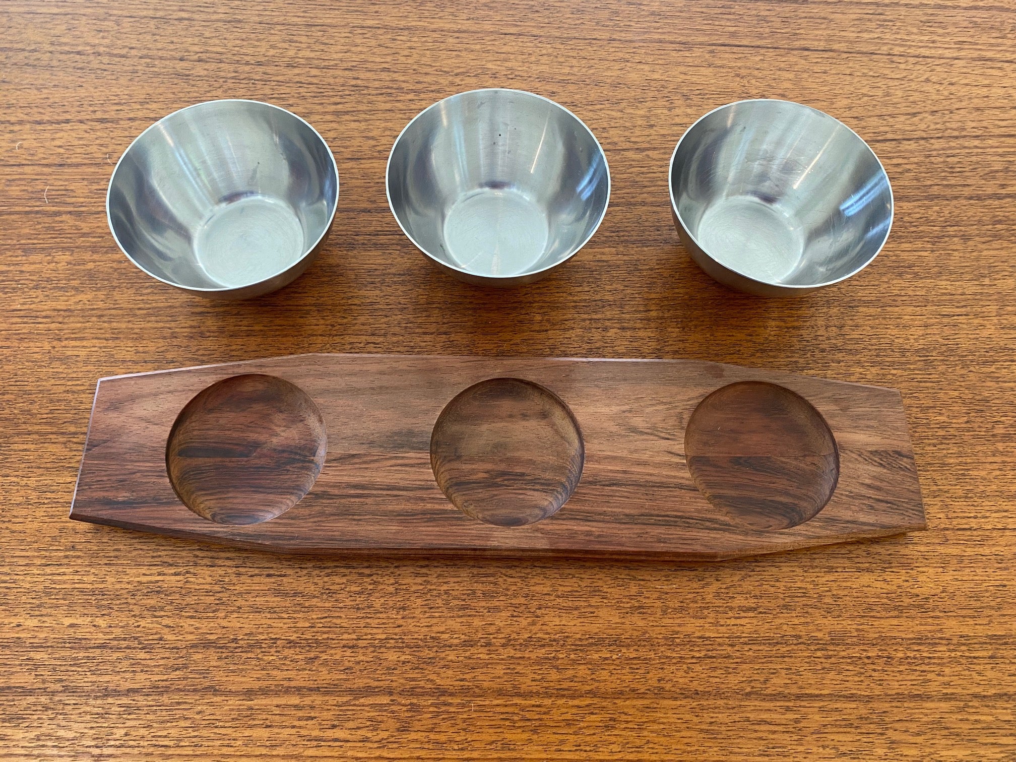 Lundtofte Stainless Steel and Teak Condiment Set with Tray