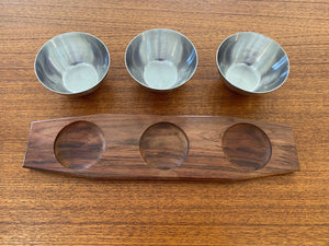 Lundtofte Stainless Steel and Teak Condiment Set with Tray