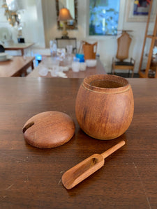 Wood salt cellar &amp; spoon attributed to Kay Bojesen- Cook Street Vintage