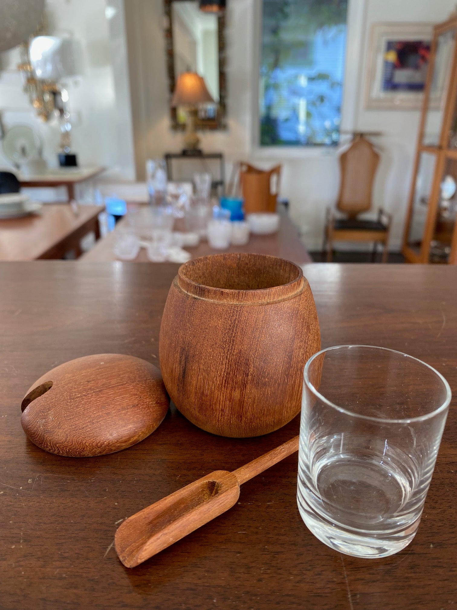 Wood salt cellar &amp; spoon attributed to Kay Bojesen- Cook Street Vintage