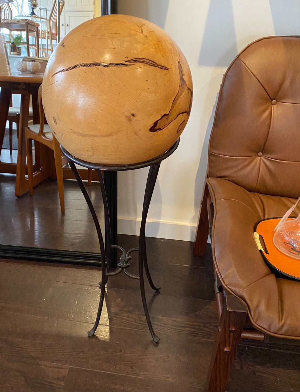 Tamarind Wood Orb on Metal Stand - Cook Street Vintage