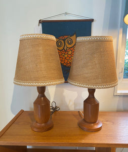Pair of Small Teak Table Lamps
