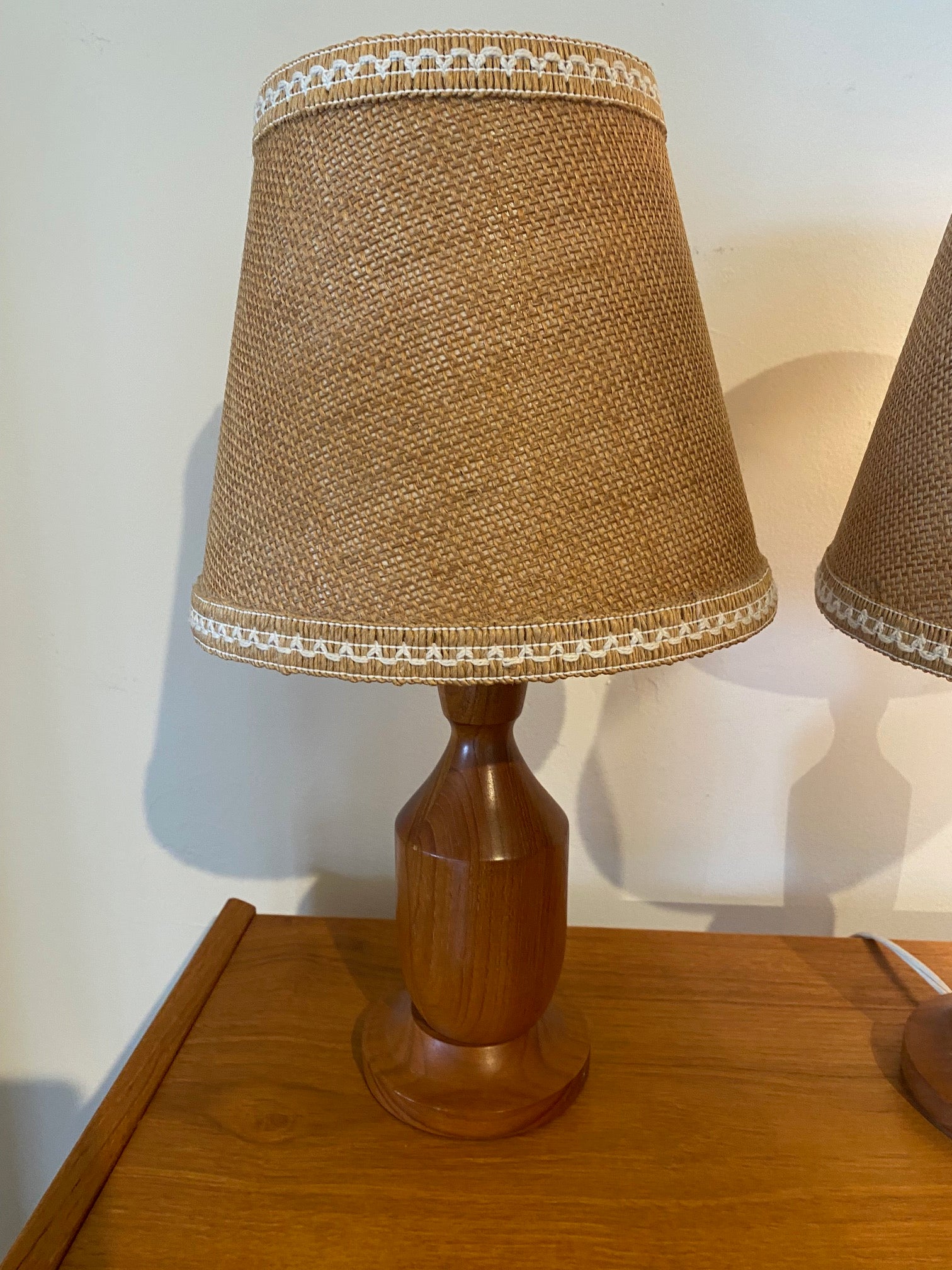 Pair of Small Teak Table Lamps