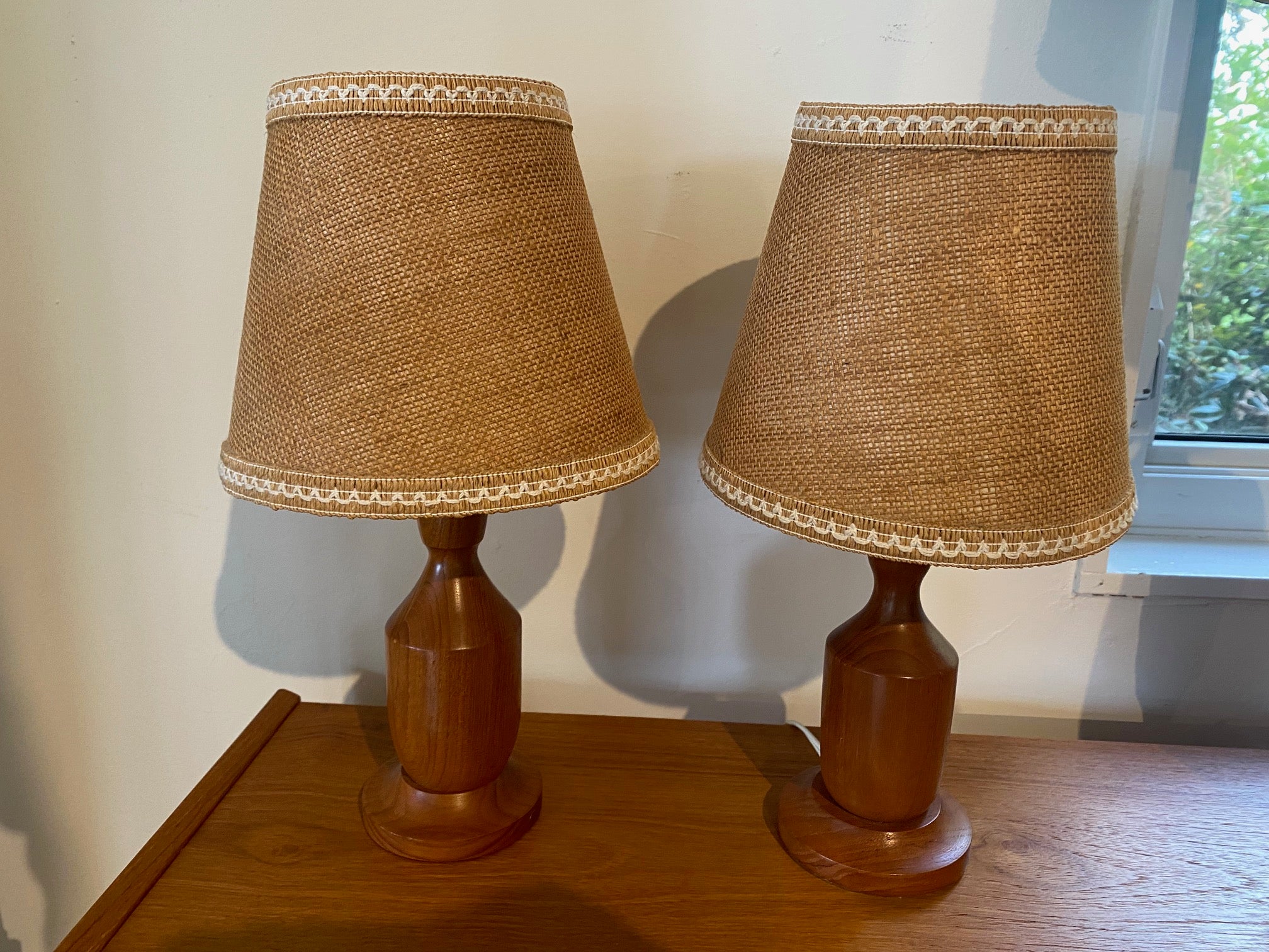 Pair of Small Teak Table Lamps
