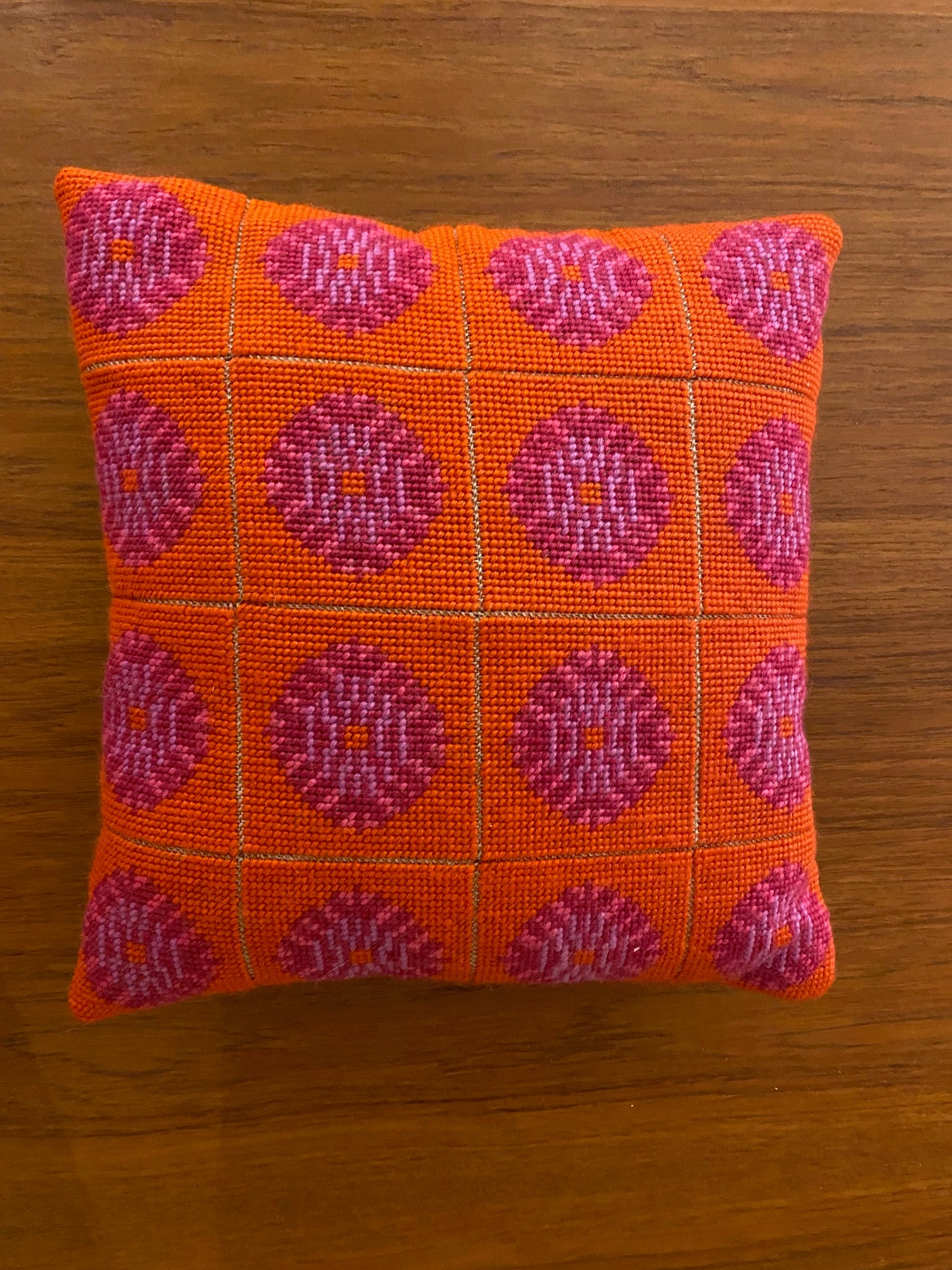Bright Orange with Pink Needlepoint Pillow