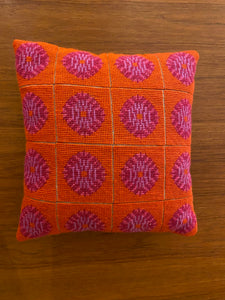 Bright Orange with Pink Needlepoint Pillow