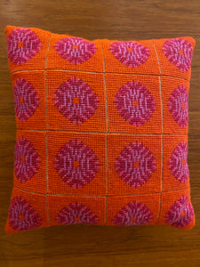 Bright Orange with Pink Needlepoint Pillow