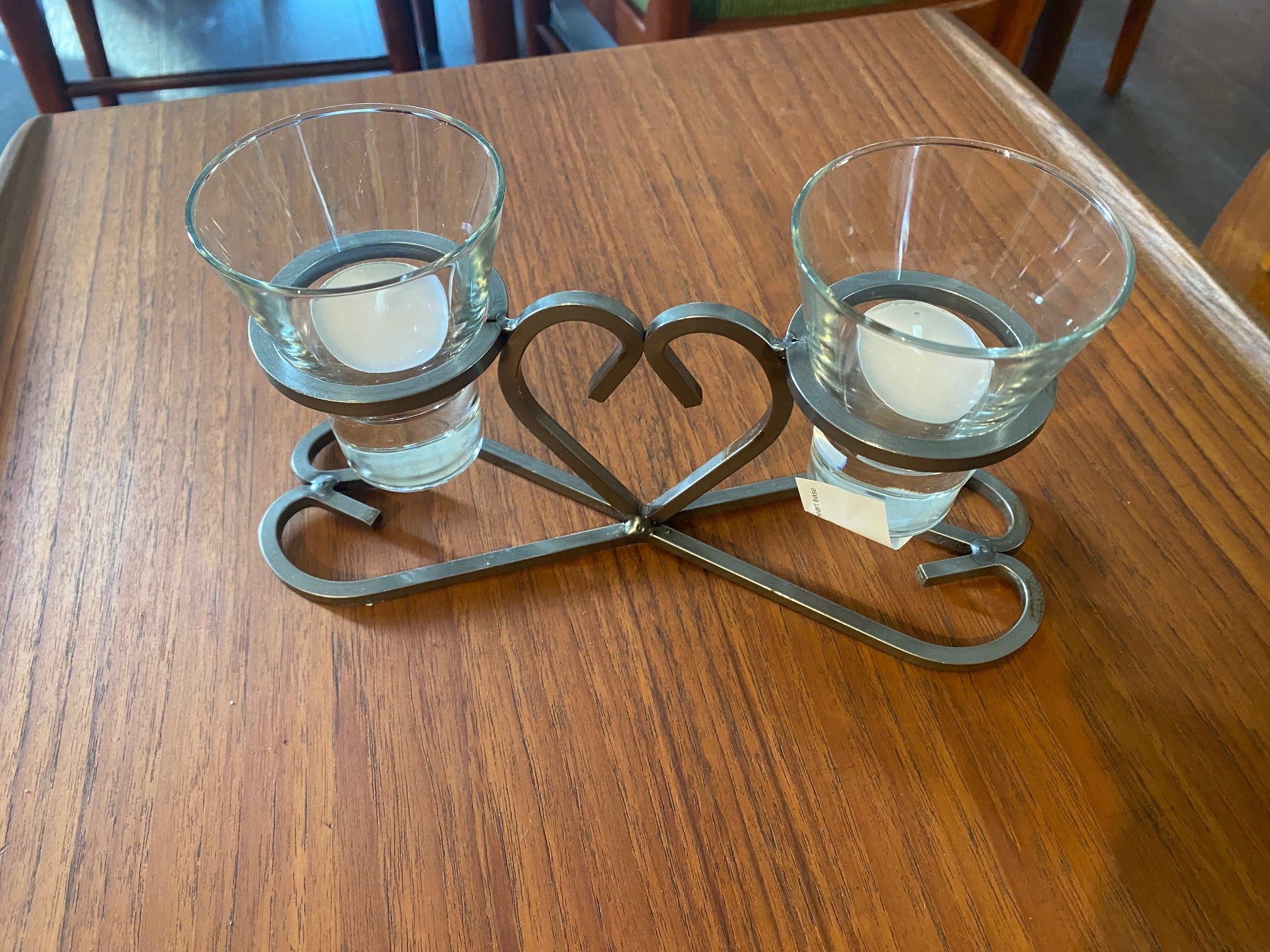 Danish Ironworks Two Glass Votives with Heart base