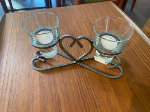 Danish Ironworks Two Glass Votives with Heart base