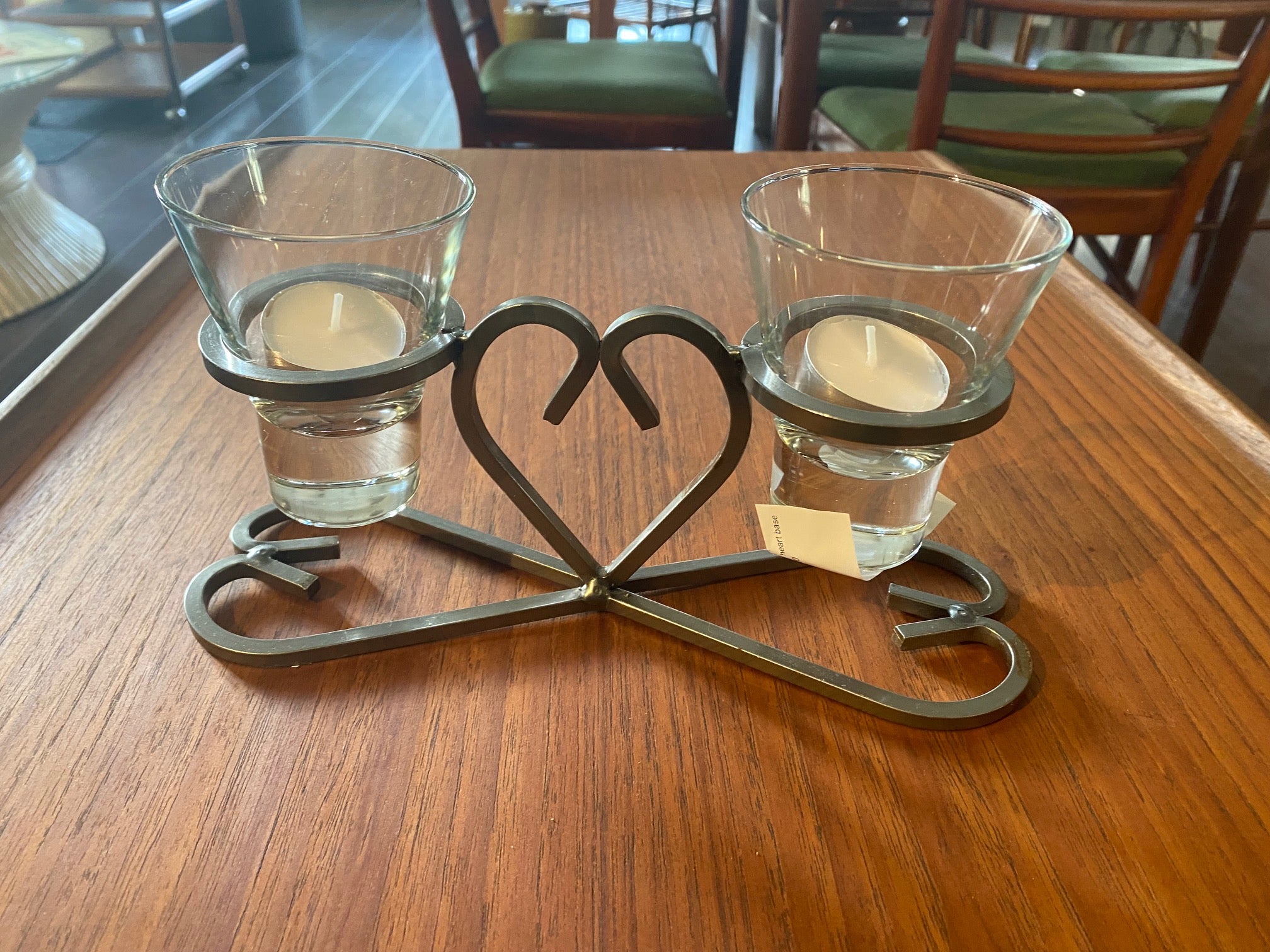 Danish Ironworks Two Glass Votives with Heart base