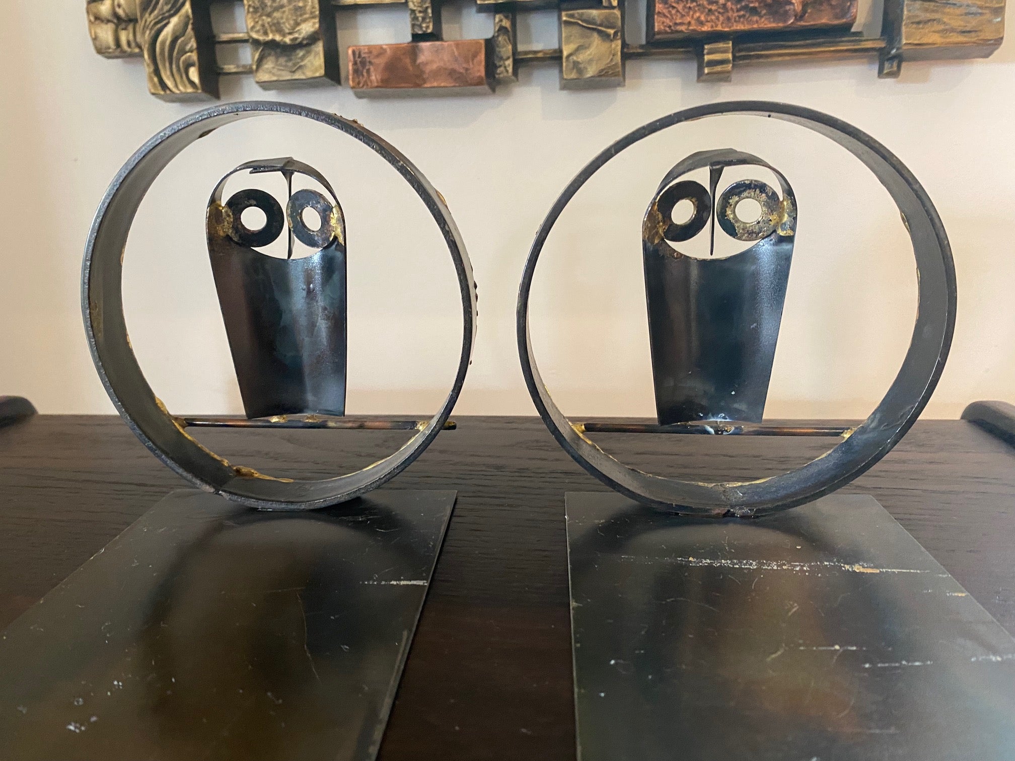 Brutalist Owl Metal Bookends- Cook Street Vintage
