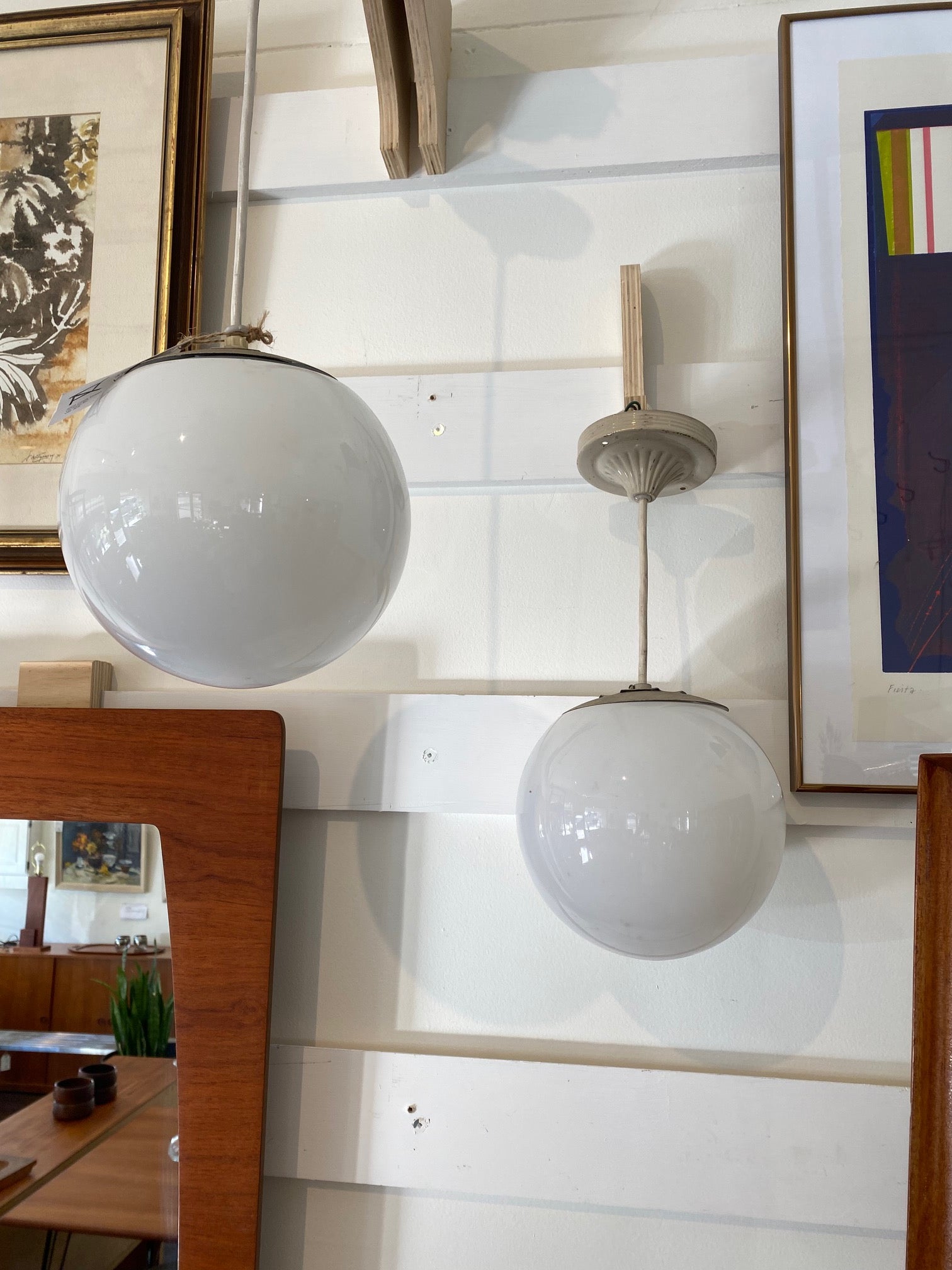 Set of Two MCM White Glass Globe