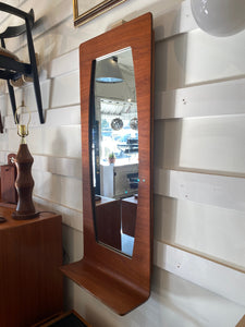 MCM Vertical Teak Mirror with Shelf