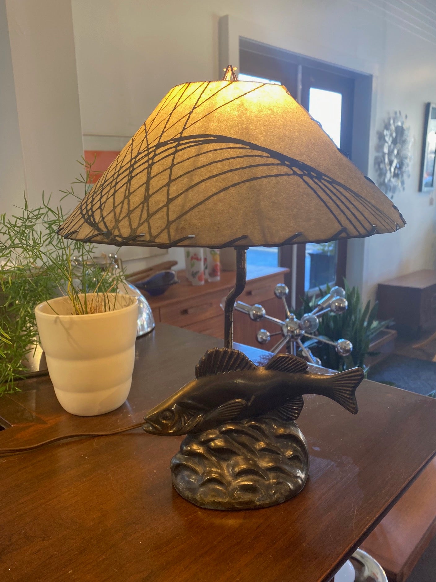 Vintage Fish Lamp with Fibreglass Shade