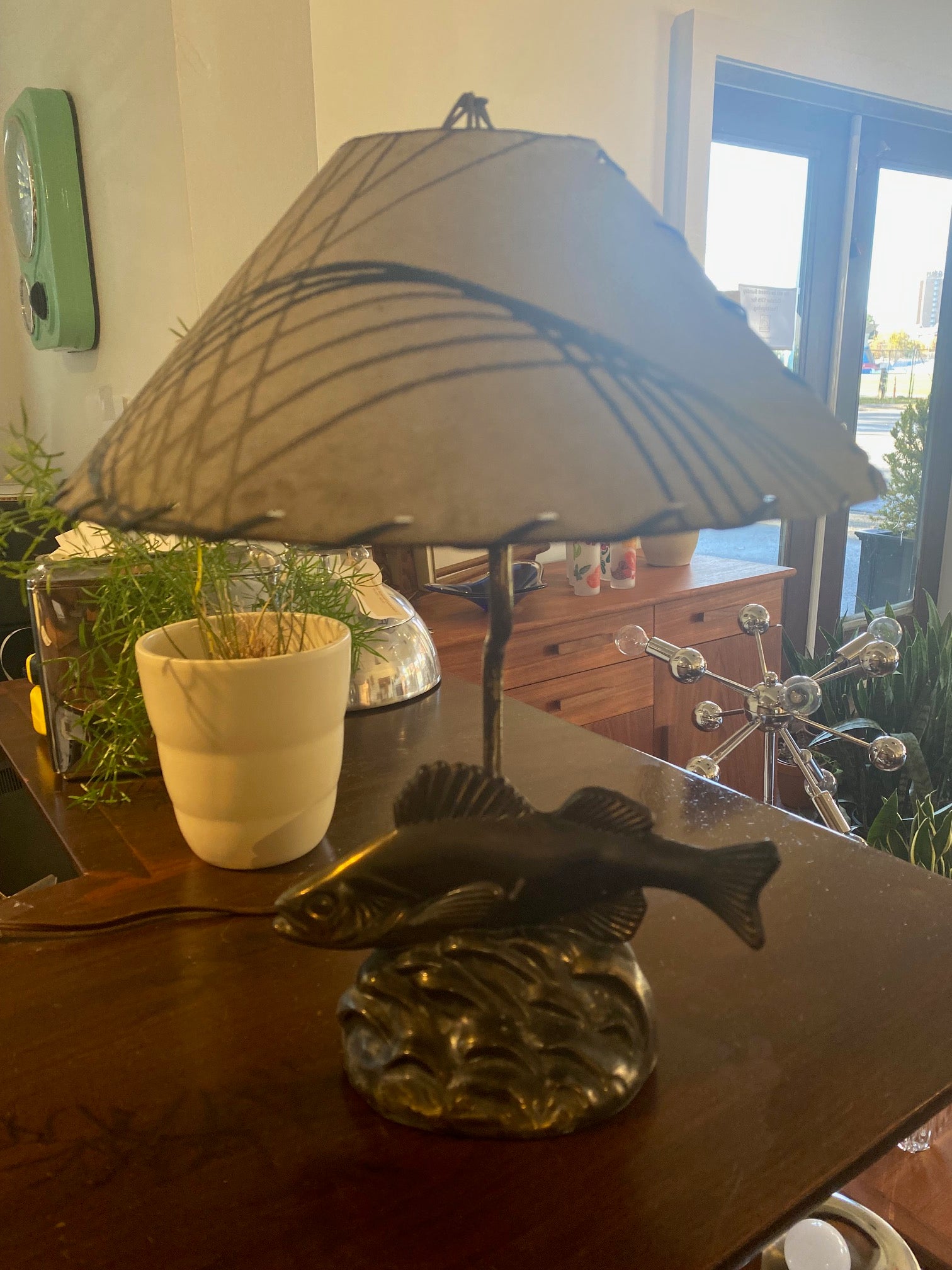 Vintage Fish Lamp with Fibreglass Shade