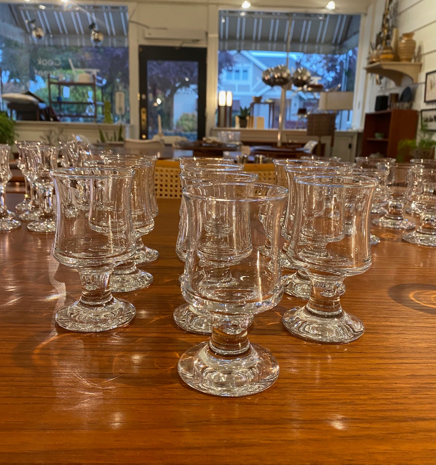 Gorgeous set of 10 mouthblown Per Lutken Ship Glass/ Skibsglas cordial and apertif glasses. Designed by Per Lutken for Holmegaard in 1971- Cook Street Vintage