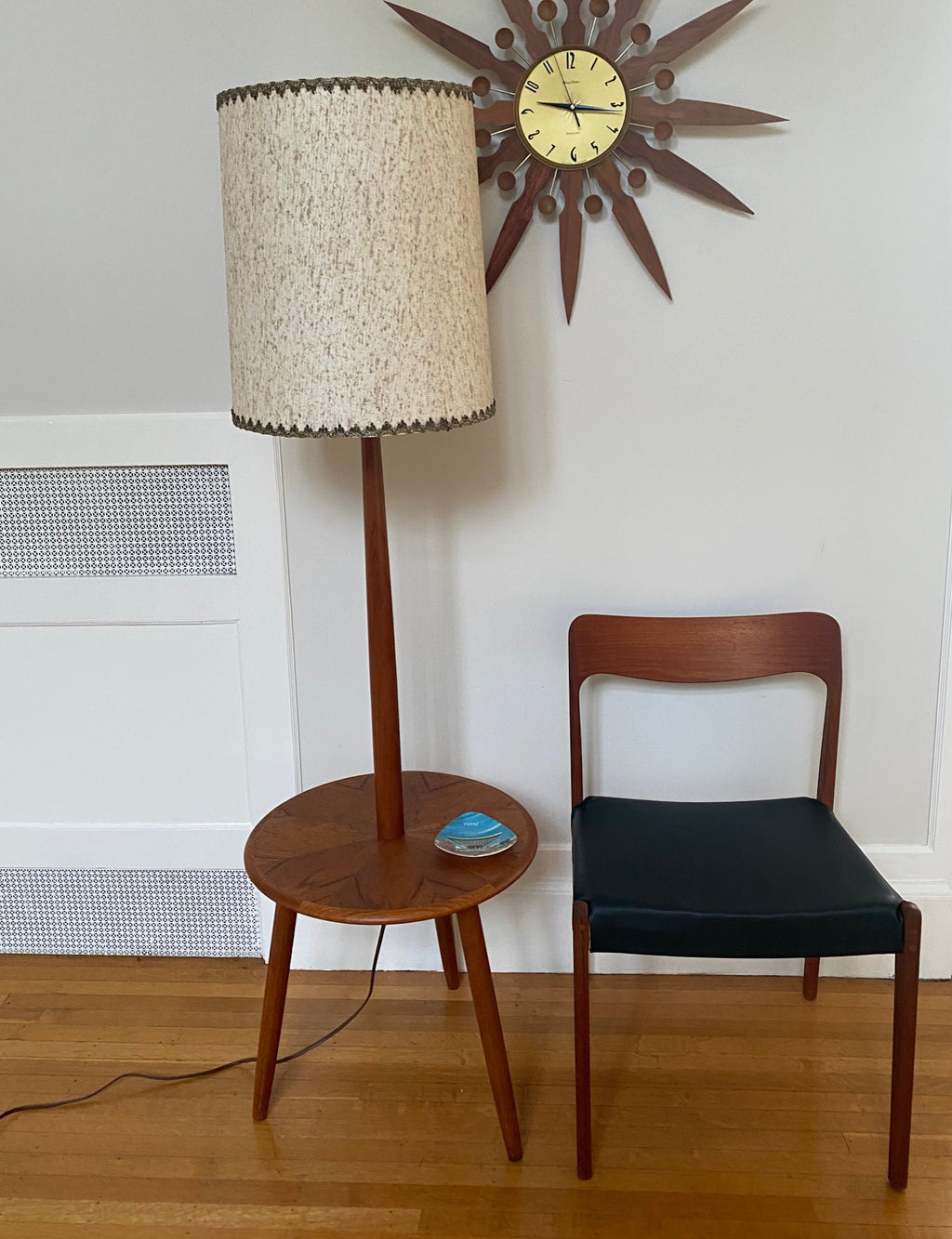 Mid-century teak floor lamp with built in tripod table- Cook Street Vintage