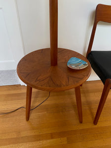Mid-century teak floor lamp with built in tripod table- Cook Street Vintage