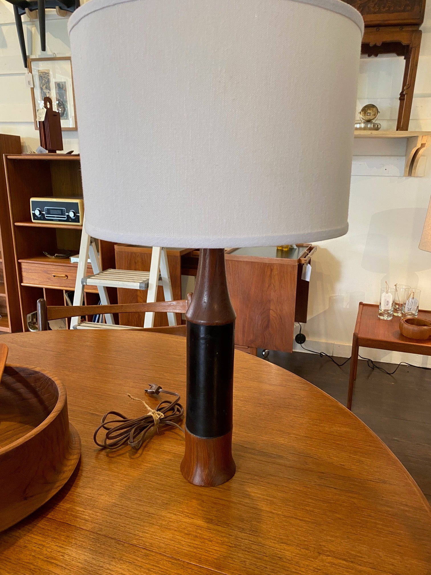 Mid-century Rosewood and Leather Table Lamp